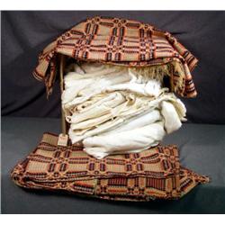 LOT OF HOMESPUN SHEETS, SOME SIGNED, FEATHER TIC C