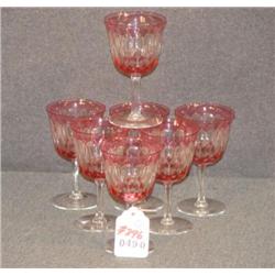 SET OF 7 RUBY FLASHED CUT CRYSTAL STEMWARE