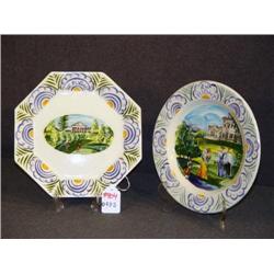 PAIR OF GOLF SCENE POTTERY PLATES