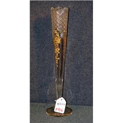 GILT ENAMELED DECORATED CUT GLASS 15" VASE