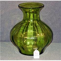 LARGE BLOWN GREEN GLASS VASE 12.5" HIGH