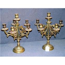PAIR OF 6 BRANCH BRASS CANDELABRAS