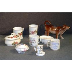 TRAY LOT WITH COW CREAMER, HAIR RECEIVER, SOAP DIS