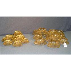 GILT DECORATED GLASS BOWLS WITH UNDERPLATES AND CU