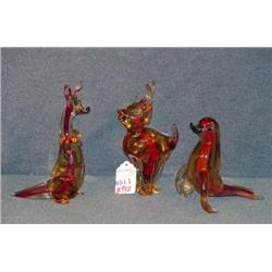 MURANO GLASS ANIMALS- 3 X THE MONEY (ONE DAMAGED)
