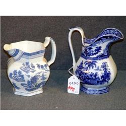 LOT 2 BLUE PITCHERS INCL FLOW BLUE "KYBER"