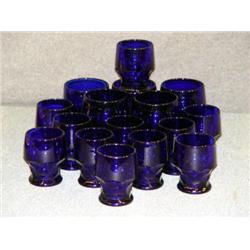 SILVER TRAY WITH COBALT BLUE GLASSES