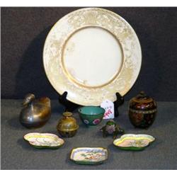 TRAY LOT WITH CLOISONNE' FROG, ETC.