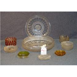 LOT GLASS BOWL WITH FANCY GLASS BOBEECHES, ETC.