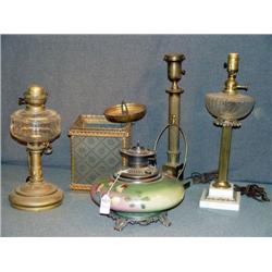 LOT OF 5 LAMPS INCL HANGING HALL LIGHT, AND GWTW
