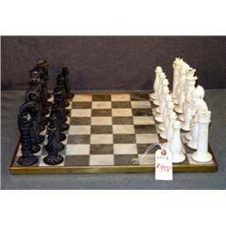 ALABASTER CHESS BOARD WITH PIECES