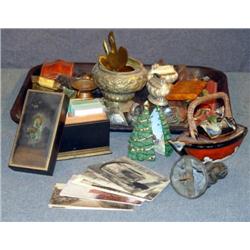 TRAY LOT WITH CIGARETTE LIGHTERS, BURL CIGARETTE C