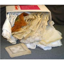 BOX LOT OF FANCY TABLE LINENS INCL FRENCH CUTWORK