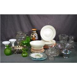 ODD LOT WITH FRANCISCAN CHINA, MILK GLASS VASES, E