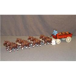 IRON BEER WAGON WITH EIGHT HORSES