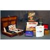 Image 1 : BRIEFCASE AND BOX WITH SOLDERING IRON, WHISKEY TIN