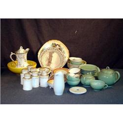 LOT OF CHINA INCL FLORAL TEAPOT, GREEN PORCELAIN