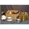 Image 1 : BOX LOT WITH WHISKEY FLASK, ELECTRIC CLOCK, ETC.