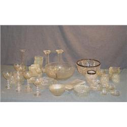 LARGE LOT GLASS INCL SILVER RIMMED BOWL, ETC