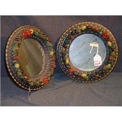 PAIR OF FRUIT MOTIF DECORATIVE 12" ROUND MIRRORS