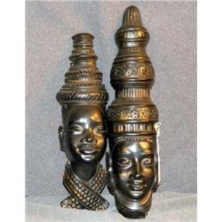 2 PLASTER AFRICAN HEAD DECORATIONS