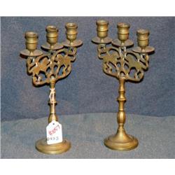 PAIR OF 3 BRANCH BRASS CANDELABRA