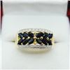 Image 1 : STERLING SILVER YELLOW GOLD TONE PLATED NATURAL BLUE SAPPHIRE RING, 12 SAPPHIRE (0.84CTS), W/A $500.