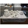 Image 1 : Lot of Silver Maple China teapot and lid, 6 cups and saucers, one sandwich plate, One triple cake pl