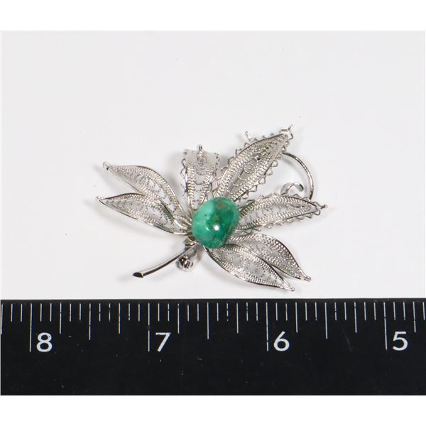 MALACHITE SILVER PLATED BROOCH