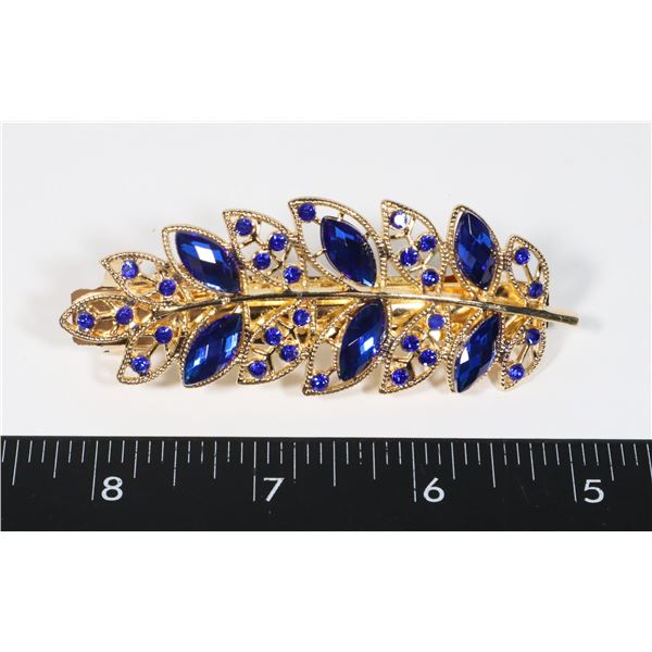 NEW ROYAL BLUE RHINESTONE LEAF DESIGN FRENCH CLIP