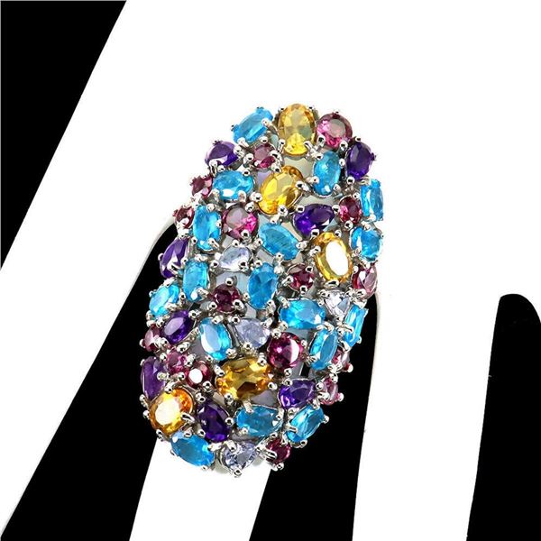 Natural Brazil Paraiba Apatite Rhodolite & Citrine Ring