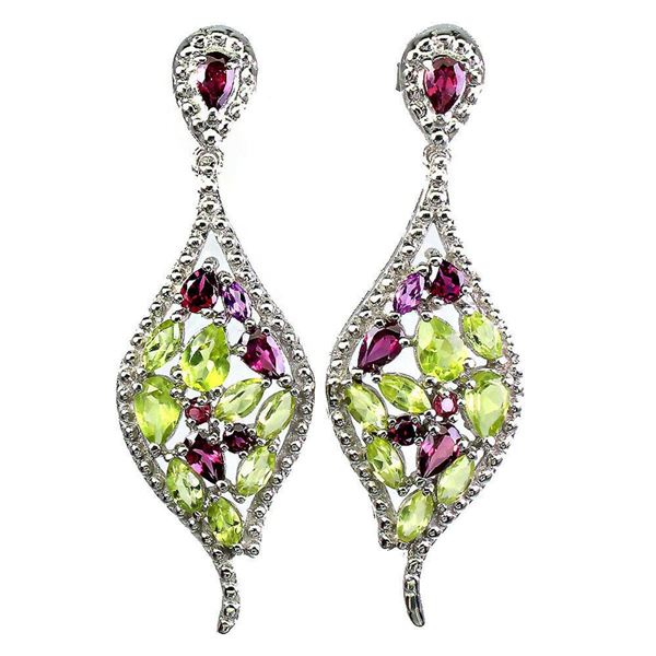 Natural Peridot & Rhodolite Garnet Earrings