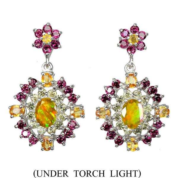Natural Ethopian Opal & Rhodolite Garnet Earrings