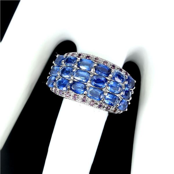 Natural Blue Kyanite & Rhodolite Garnet Ring