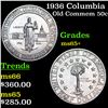 Image 1 : 1936 Columbia Old Commem Half Dollar 50c Grades GEM+ Unc