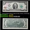 Image 1 : 1976 $2 Federal Reserve Note 1st Day of Issue, with Stamp Grades Choice AU/BU Slider