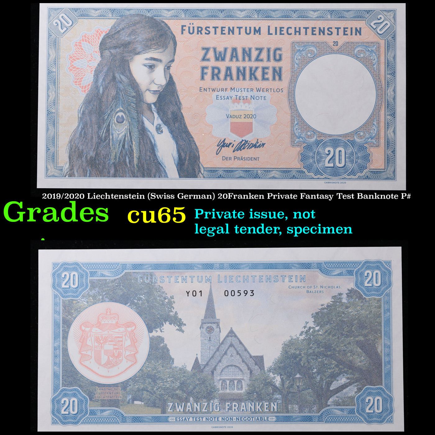 2019/2020 Liechtenstein (Swiss German) 20Franken Private Fantasy Test ...