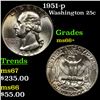 Image 1 : 1951-p Washington Quarter 25c Grades GEM++ Unc