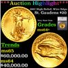 ***Auction Highlight*** 1907 High Relief, Wire Edge Gold St. Gaudens Double Eagle $20 Graded ms64+ B