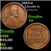 1912-s Lincoln Cent 1c Grades f+