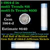 Image 1 : Bank Style Shotgun Uncirculated Jefferson 5c roll, 1964-p 40 pcs