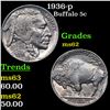 Image 1 : 1936-p Buffalo Nickel 5c Grades Select Unc