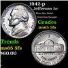 1942-p Jefferson Nickel 5c Grades GEM 5fs