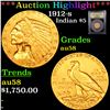 ***Auction Highlight*** 1912-s Gold Indian Half Eagle $5 Graded Choice AU/BU Slider BY USCG (fc)