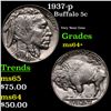 Image 1 : 1937-p Buffalo Nickel 5c Grades Choice+ Unc