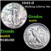Image 1 : 1942-d Walking Liberty Half Dollar 50c Grades Choice Unc