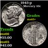 Image 1 : 1943-p Mercury Dime 10c Grades GEM+ Unc