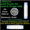 Image 1 : Bank Style Shotgun Uncirculated Jefferson 5c roll, 1964-d 40 pcs