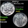 Image 1 : 1943-p Mercury Dime 10c Grades GEM Unc