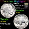 1916-s Buffalo Nickel 5c Graded GEM Unc By USCG
